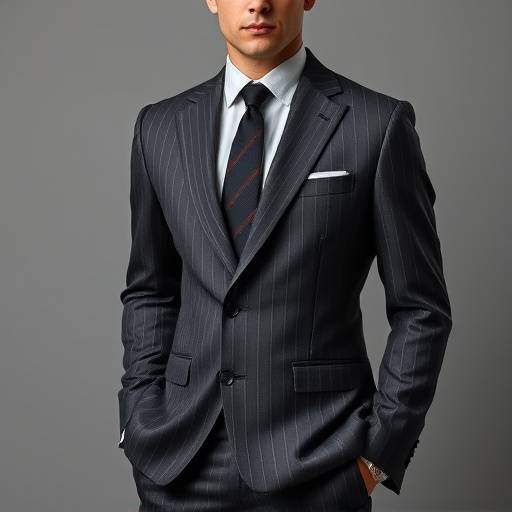 A charcoal grey single-breasted suit with subtle pinstripes